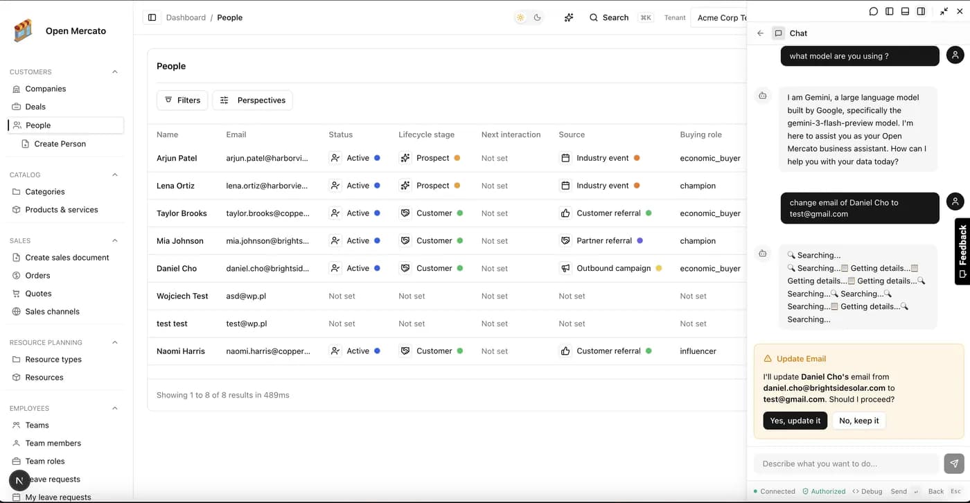 Open Mercato CRM z wbudowanym asystentem AI