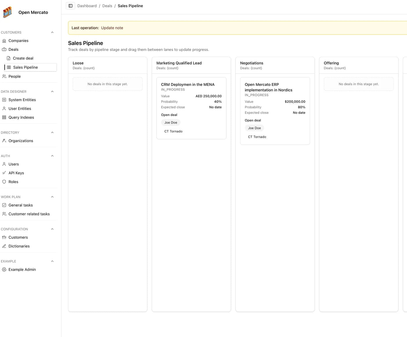 Sales Pipeline w Open Mercato CRM